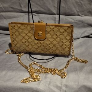 Celine Tan Clutch with Gold Chain